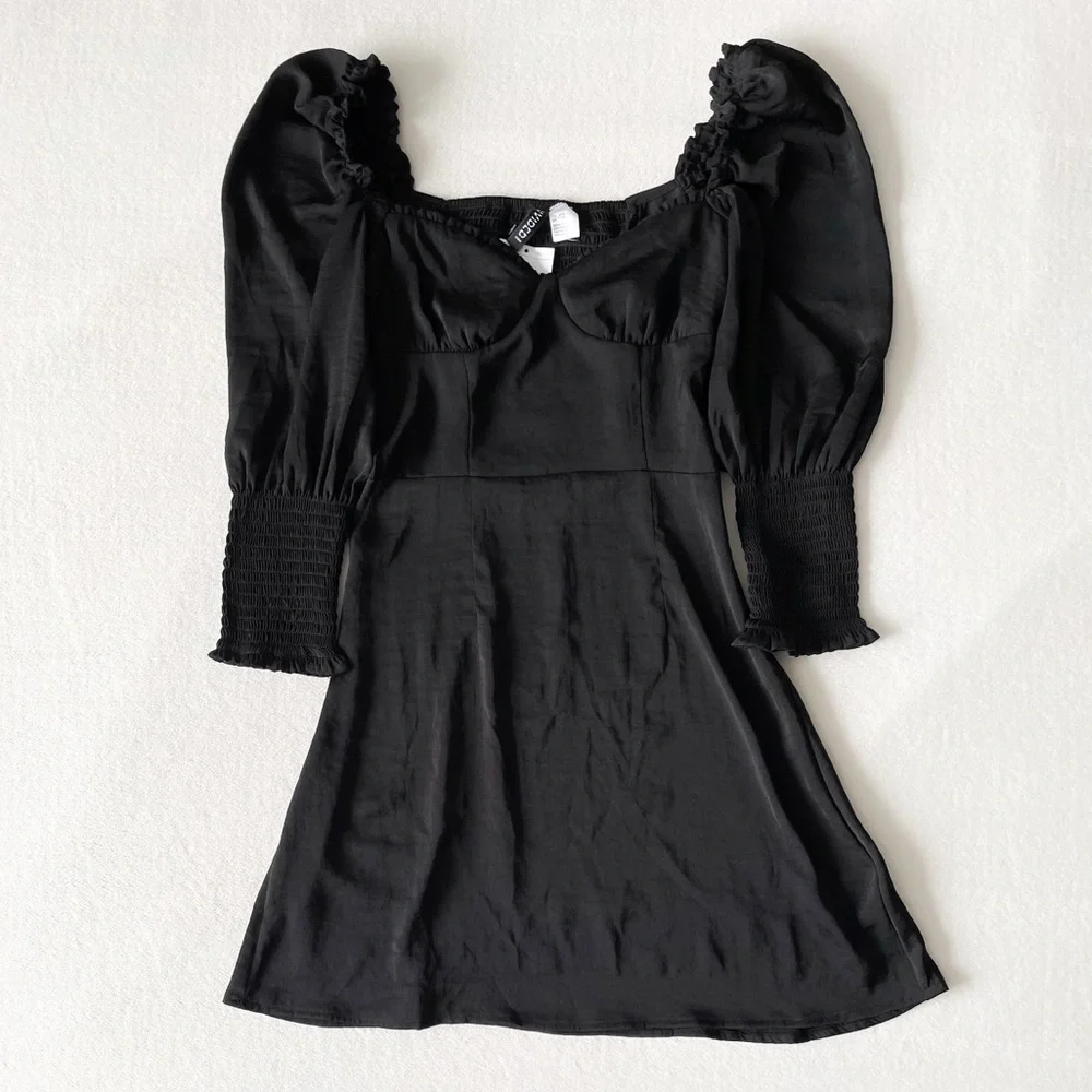 H&M NWT Satin Puff Sleeve Bustier Dress - Picture 3 of 4